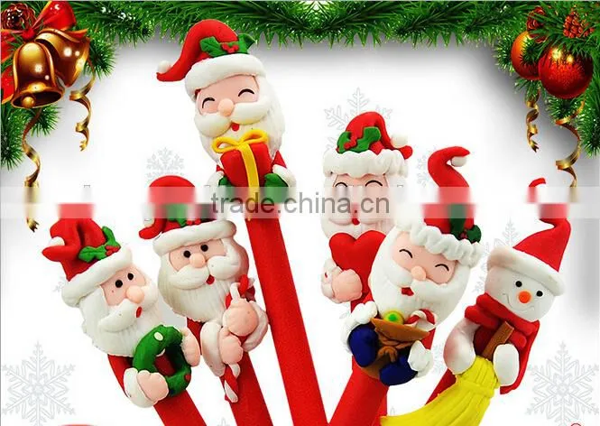 Top Selling Christmas Polymer Clay Ballpoint Pen Promotional Custom Logo Polymer Clay Pen Santa Claus Snowman Shape Pen