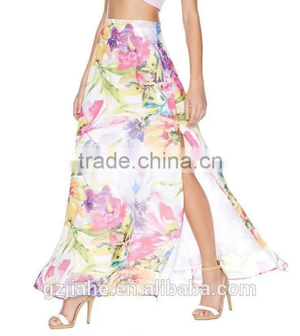 Hot sale fashion women split floral printing women long skirt