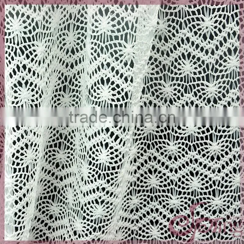 Elegant white waved crochet knitting fabric, fashion crocheted lace