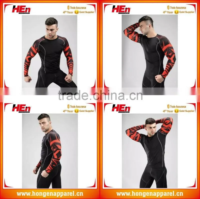 Hongen apparel sample of your School's logo custom long sleeves MMA rash gaurd MMA shorts