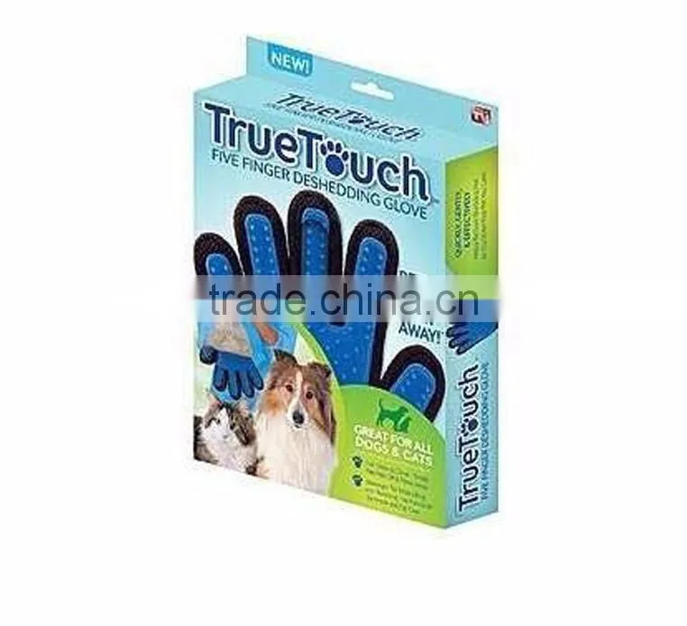 right and left hand pet grooming glove brush 2 in 1 dog and cat massage blue color glove For Long & Short Hair
