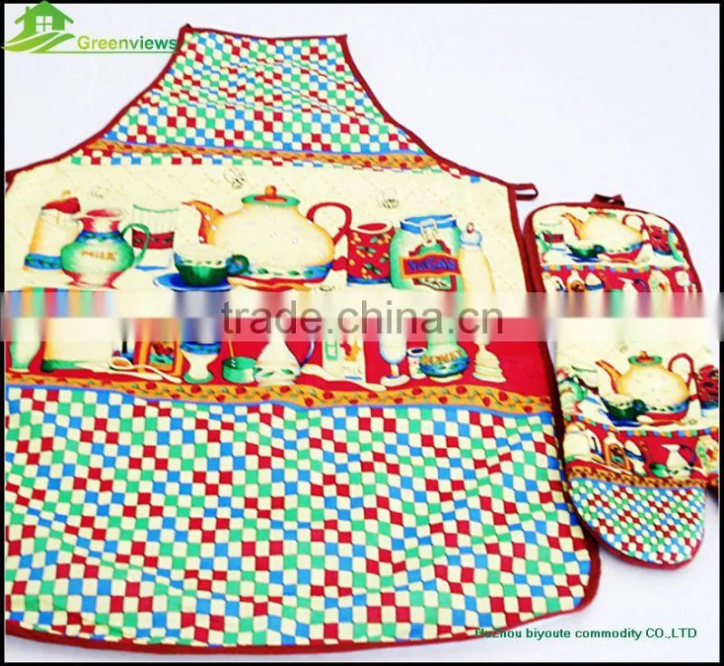 Promotion Beauty Apron Oven Mitt Sets new design kitchen funny oven mitt apron set