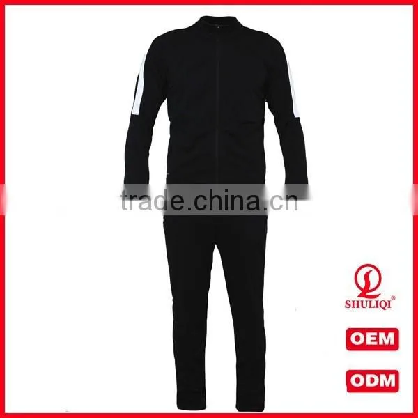shuliqi factory custom gym skinny tracksuit wholesale men sports plain cotton tracksuit in black