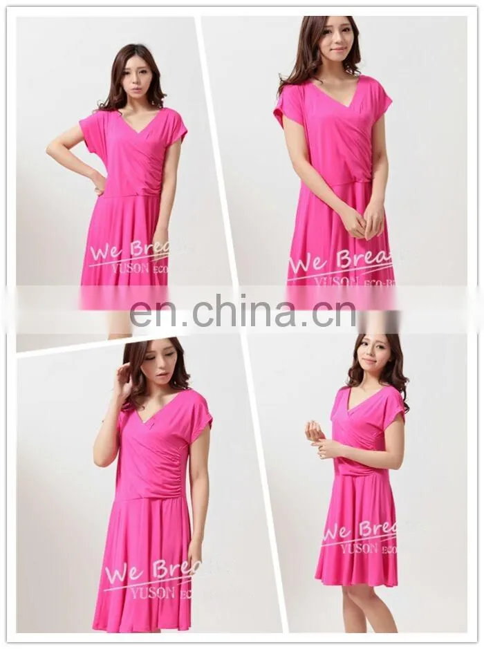 Bamboo Fiber Ladies knee above Summer Spring pleated Dress