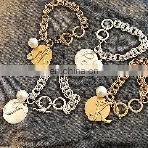 Initial Monogram Linked Chain Toggle Bracelet