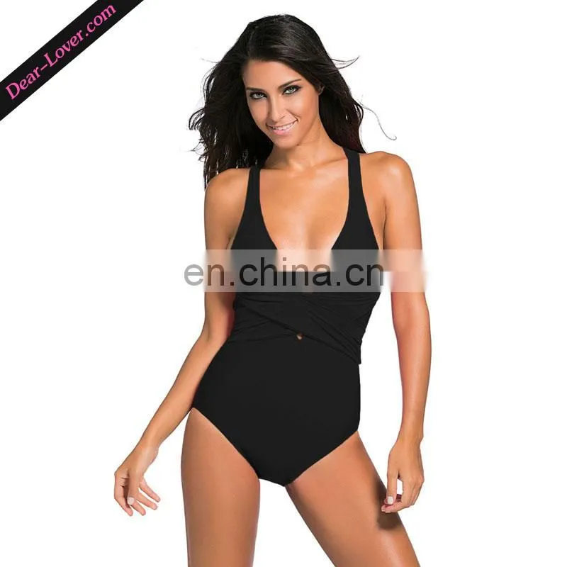 New Arrival Black Cross Back One Piece Swimwear Sexy