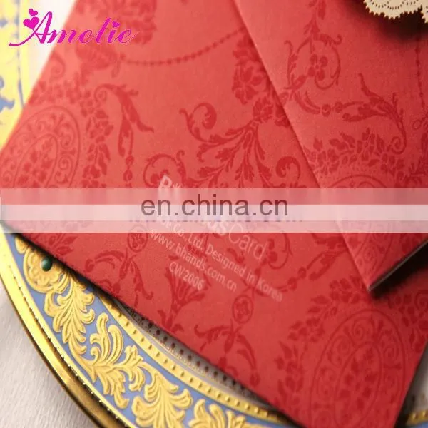 ACW2006 Red Handmde With Lace Wedding Invitation Luxury Invitation Card