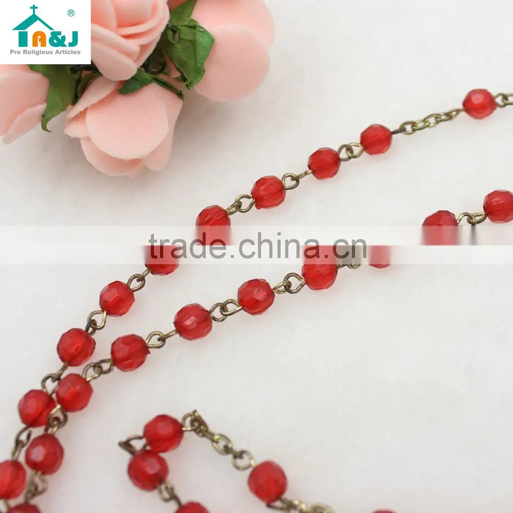 Religious red plastic rosary bead wholesale necklace