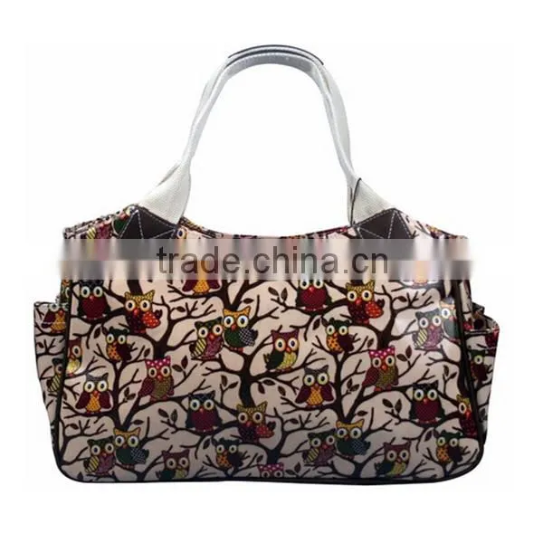 Custom Owl Pattern Oilcloth Tote Bags Lady Shopper Bag Owl Printed Tote Bag