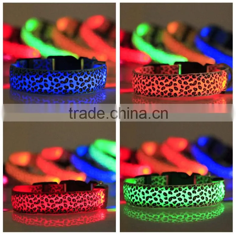 Leopard-print flat fibre LED collar light pet dog collar supports customized size
