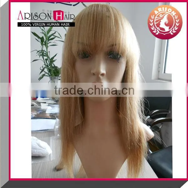 Fashion blonde human hair full lace wig hair fringe