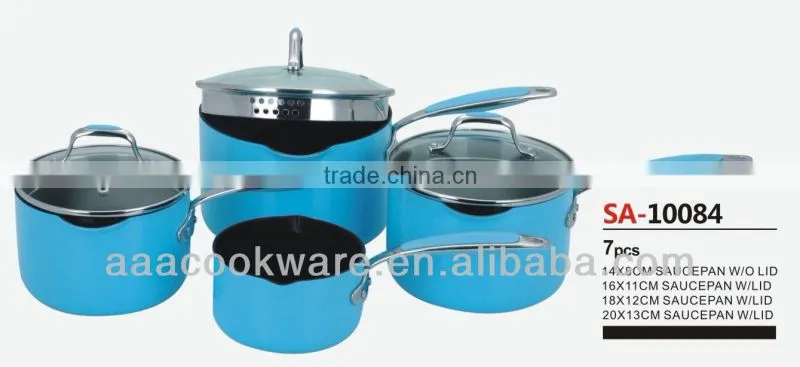 2015 New Products 7PCS High Quality 3.5mm Hard Anodized Aluminium Saucepan Set With Color High Temperature Paint For Wholesale