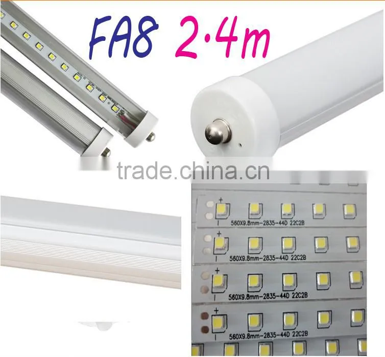 LED TUBE 8ft 2.4m 45W single pin FA8 or R17D replace existing fluorescent fixture Milky Clear cover