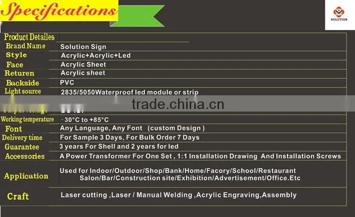 advertising led front and side light acrylic signage