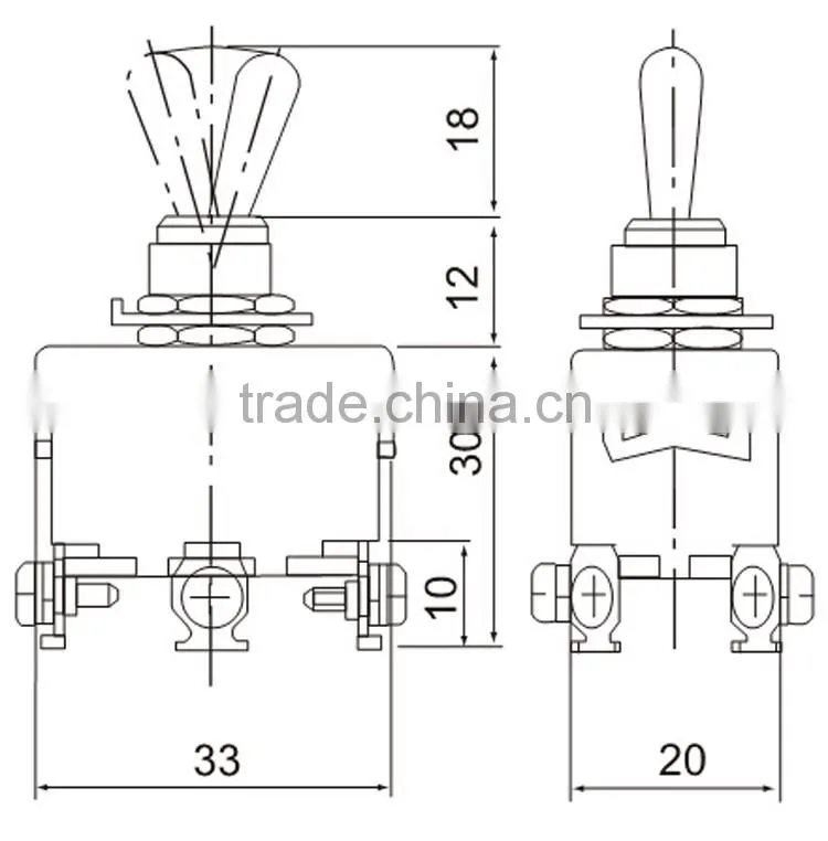 CNTD Yueqing Manufacturer Showerproof Mini Switch Toggle ON-ON DPDT 15A 125VAC C522B