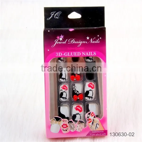 OEM 3D nail art tips /China Artificial Nail Supplier Hot Selling 3D Jewelry Nail Art Tips with Fashion Rhinestone and Nail Glitt