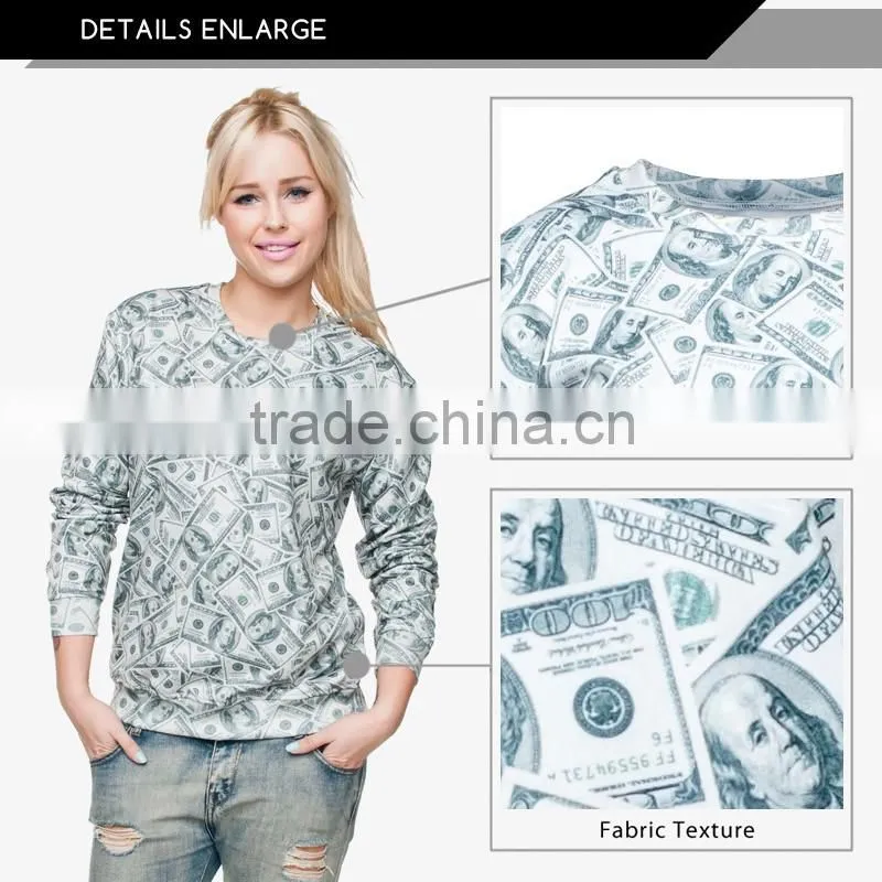 fashion usd money high quality 3d digital print fullprint crewneck sweatshirt spring autumn unisex custom oversized pullover