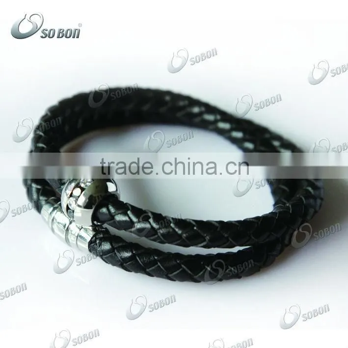 Fashion Jewellry Stainless Steel PU Leather Bracelet with Heart Charm