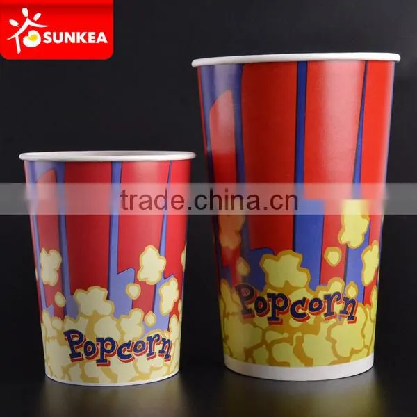 Movie theatre style cheerful paper popcorn cup, popcorn bucket