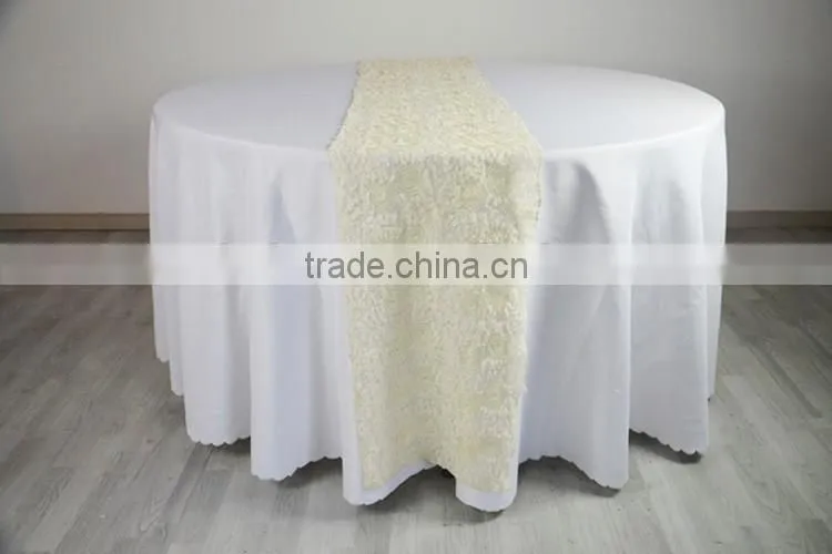 Fancy ivory ribbon chiffon linen table runner size