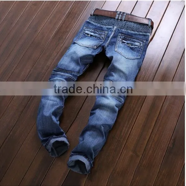 Pleated Men Denim Jeans Pants Famous Brand Washed Ripped Jeans Fashion Designer Biker Jeans Straight Slim Hole Pants