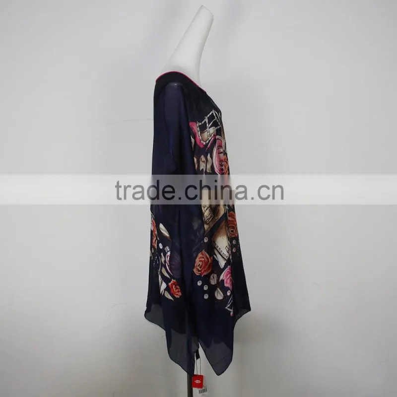 2015 New arrival European Style Women Dress Summer New Design Printing floral Chiffon Dress