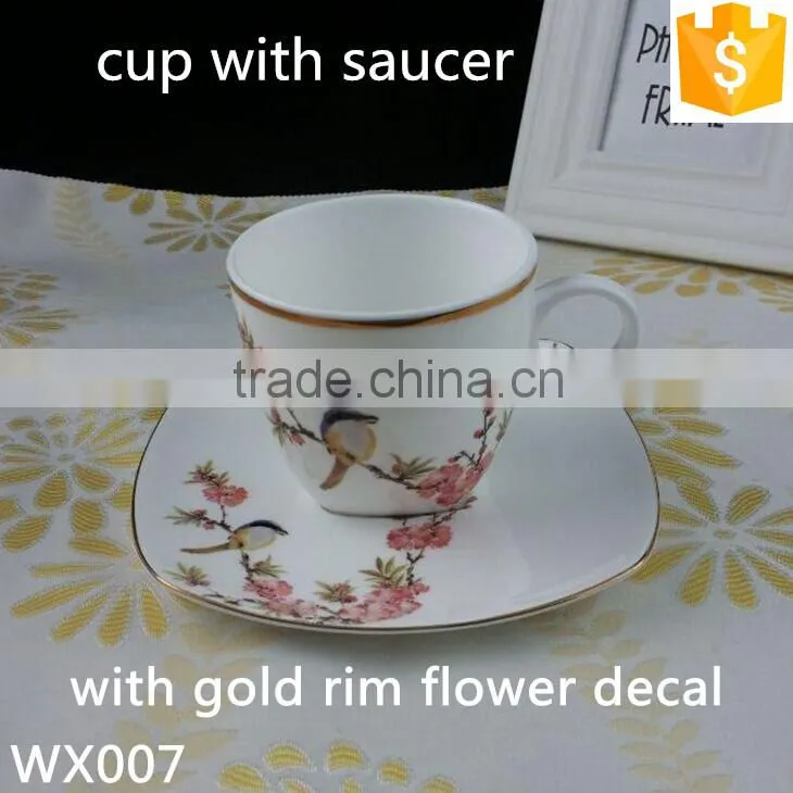 ceramic gold rim tea cup and saucer 300ml bone china tea cup and saucer sets