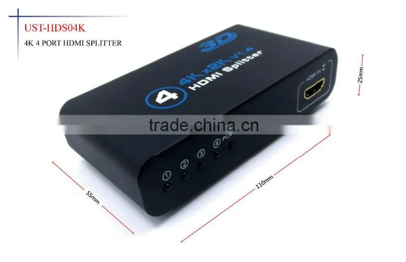 1x4 HD MI 2.0 Splitter 4K 1080P 4 port H DMI Splitter 1 in 4 0ut Audio Video Converter Support HDCP 3D with 5V Power adpter