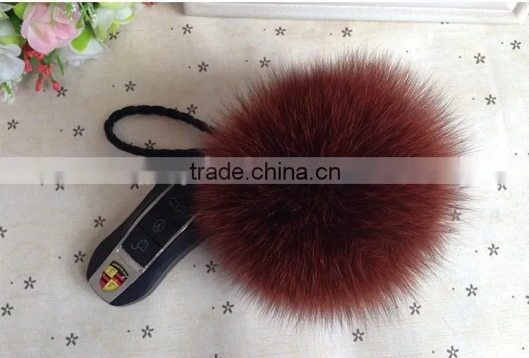 White colour real fox fur pom pom key chain