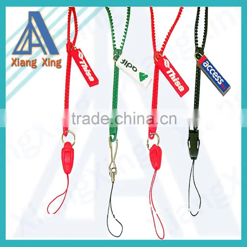 2015 Free sample one color / two colors zipper lanyard for phone holder