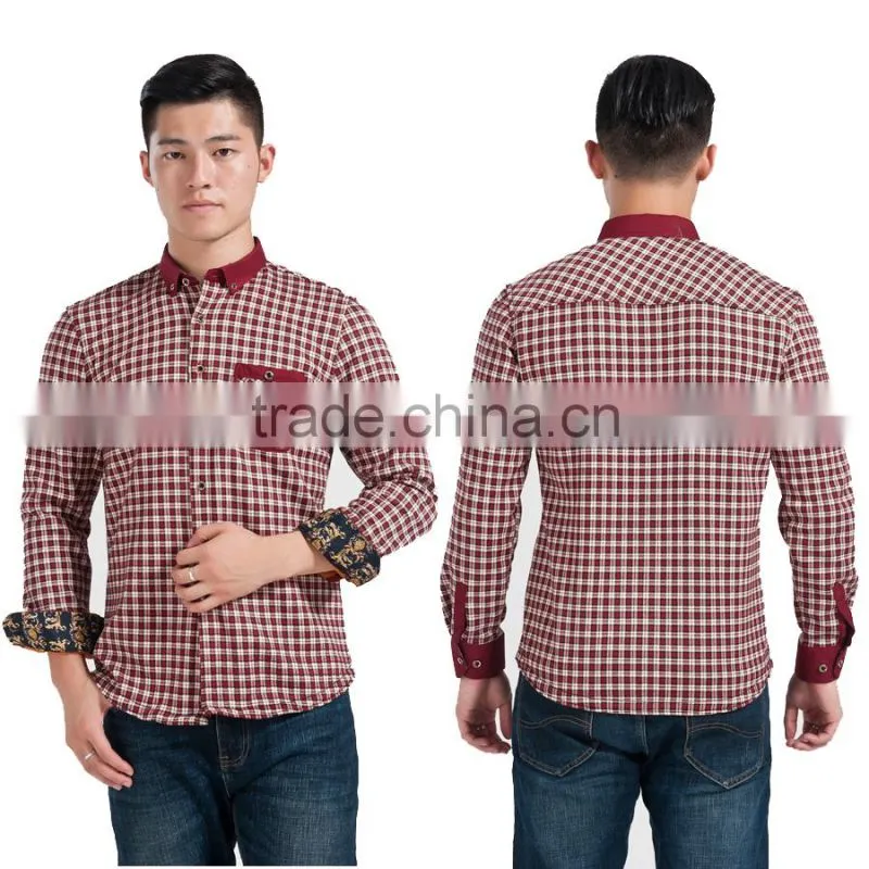 2015 man winter warm flannel imprint long sleeve shirt