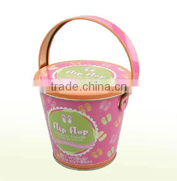 Promotional easter tin bucket with handle and lid