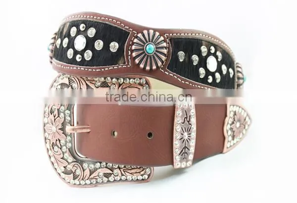 2015 Western Black Embossed Women Rhinestone Belts