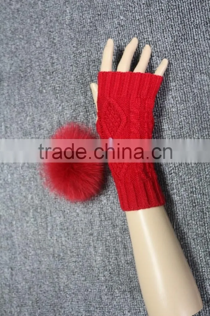 women knitted wool fingerless gloves fox fur wool gloves driving wool gloves