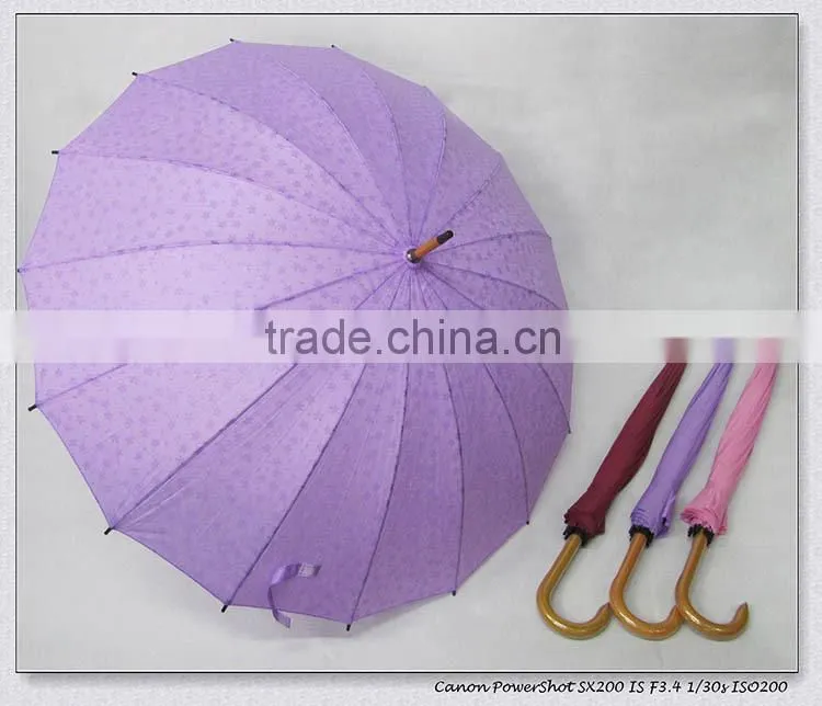 23"*16k Manual open wooden staight umbrella