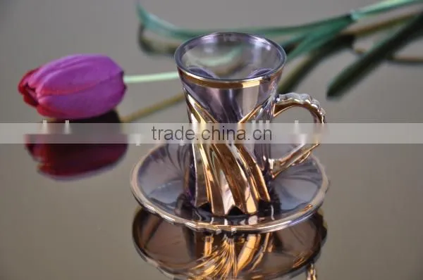 Copper plated glass cup and saucer