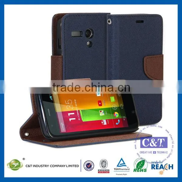 C&T Luxury genuine pu leather pouch flip cover for motorola moto g2 xt1063