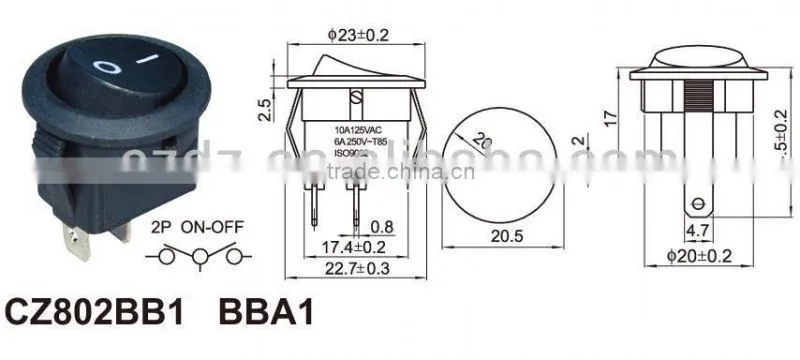 Mini Round Pannel Rocker Switch,IP65 waterproof 4p locked rocker switch