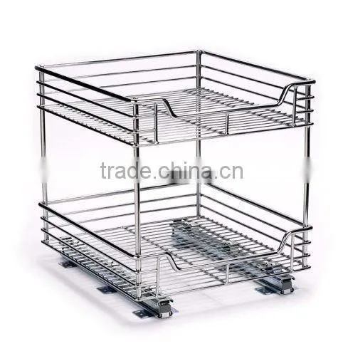 Kitchen Bathroom Utility Room Two-Tier Chrome Sliding Cabinet Shelf Organizer