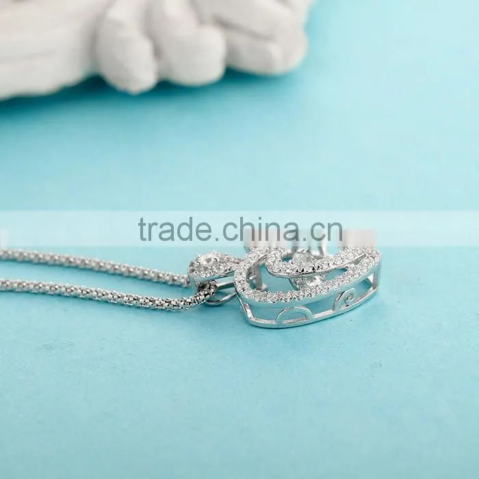 Silver Dancing Stone Heart Shape Pendant Necklace Jewelry