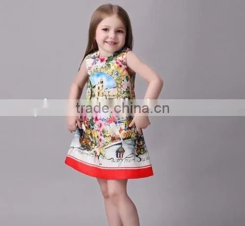fashionable selling printed baby girl summer dress cheap selling kids girl party wear western dress