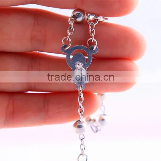 Round Silver Bead Catholic Rosary