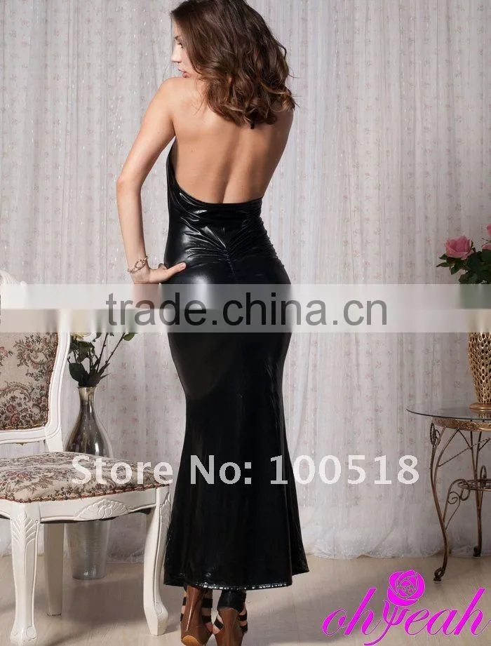 Party wear evening dress long leather dress