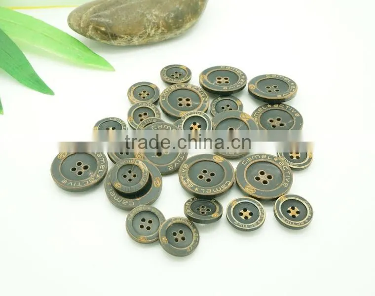 4 Holes 32L and 24L Logo Engraved on Real Buffalo Horn Suit Button in Black Color with Burnt Effect