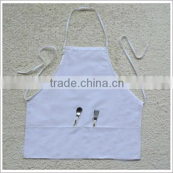Center Divided Patch Pocket with Snap-closure White Blank Apron