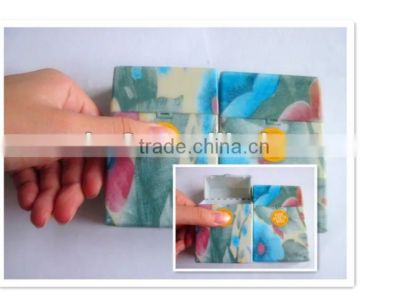 Water transfer painted plastic cigarette case. Automatic open plastic cigarette holder.