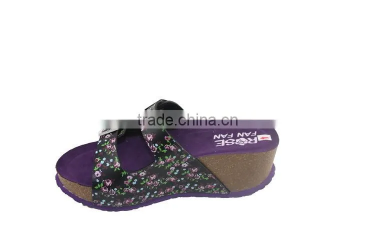 2015 Summer leather buckle cork outsole ladies fancy sandal