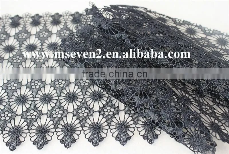 black color 20cm 100% polyester lace trim wholesale flower guipure lace trim bridal lace trim for dress