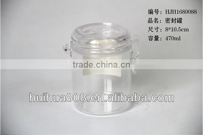 470ml wholesale hermetic airtight plastic jam jar with mental clip for food factory