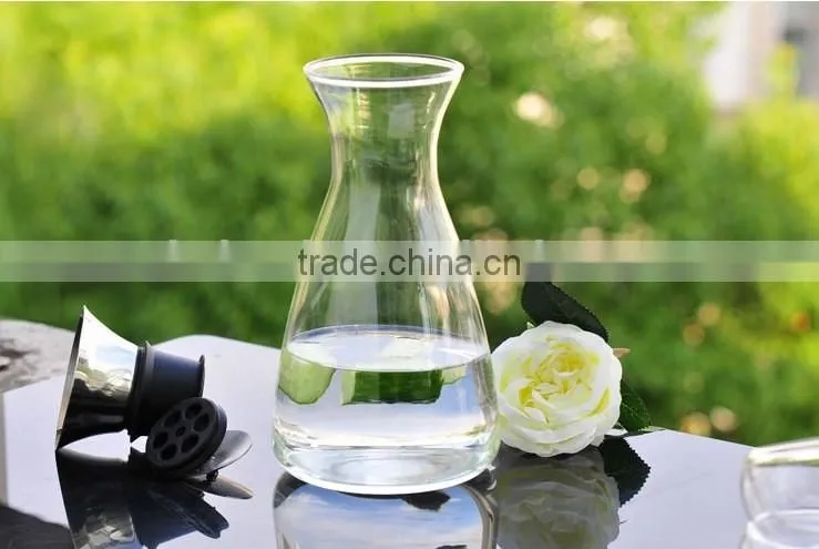 Glass Water Carafe with Stainless Steel Lid, Glass Iced Tea Pitcher with glass set